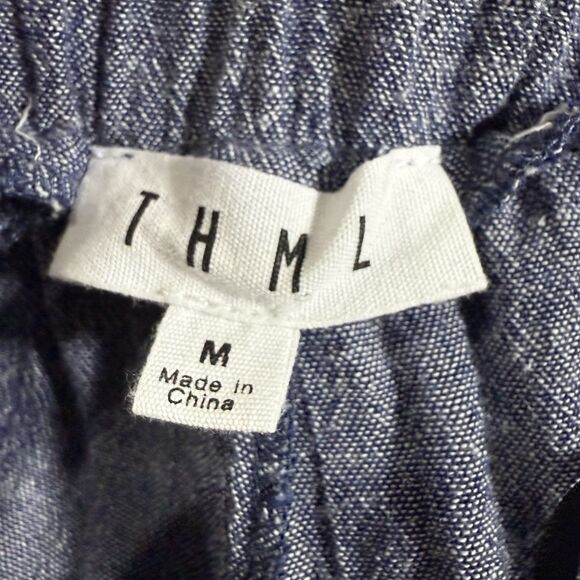 THML Linen Cotton Denim Wide Leg Pant With Embroidered Lace Design Medium - Picture 4 of 9